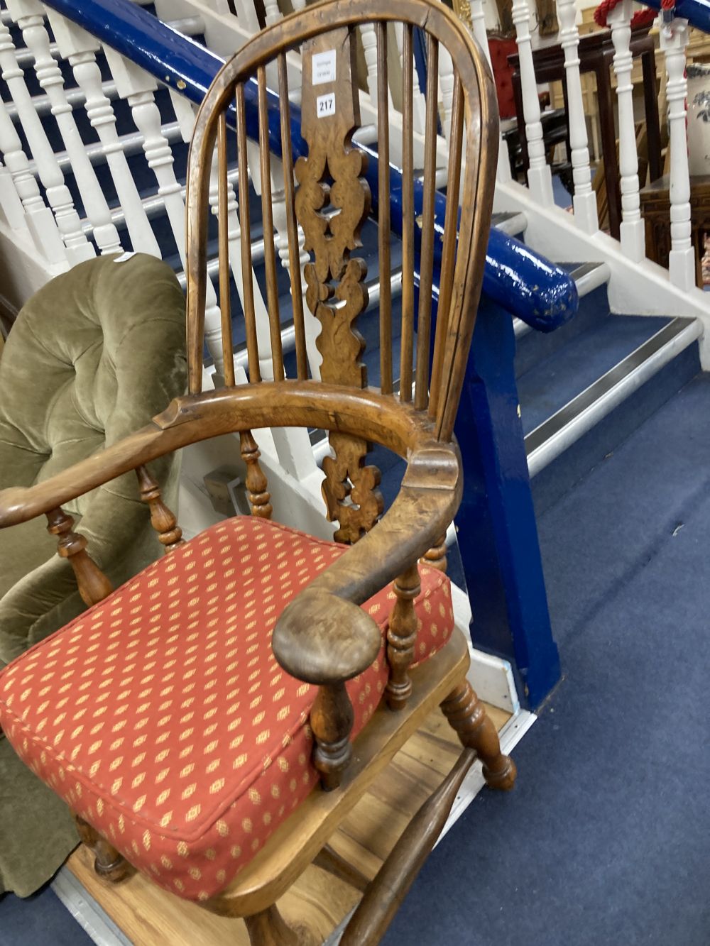 A Victorian yew and elm Windsor armchair and a Victorian spoonback chair
